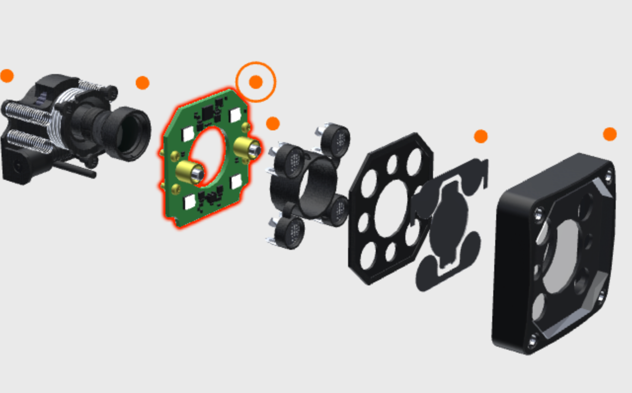 Embedded 3D exploded view module on industrial product page for B2B technical sales